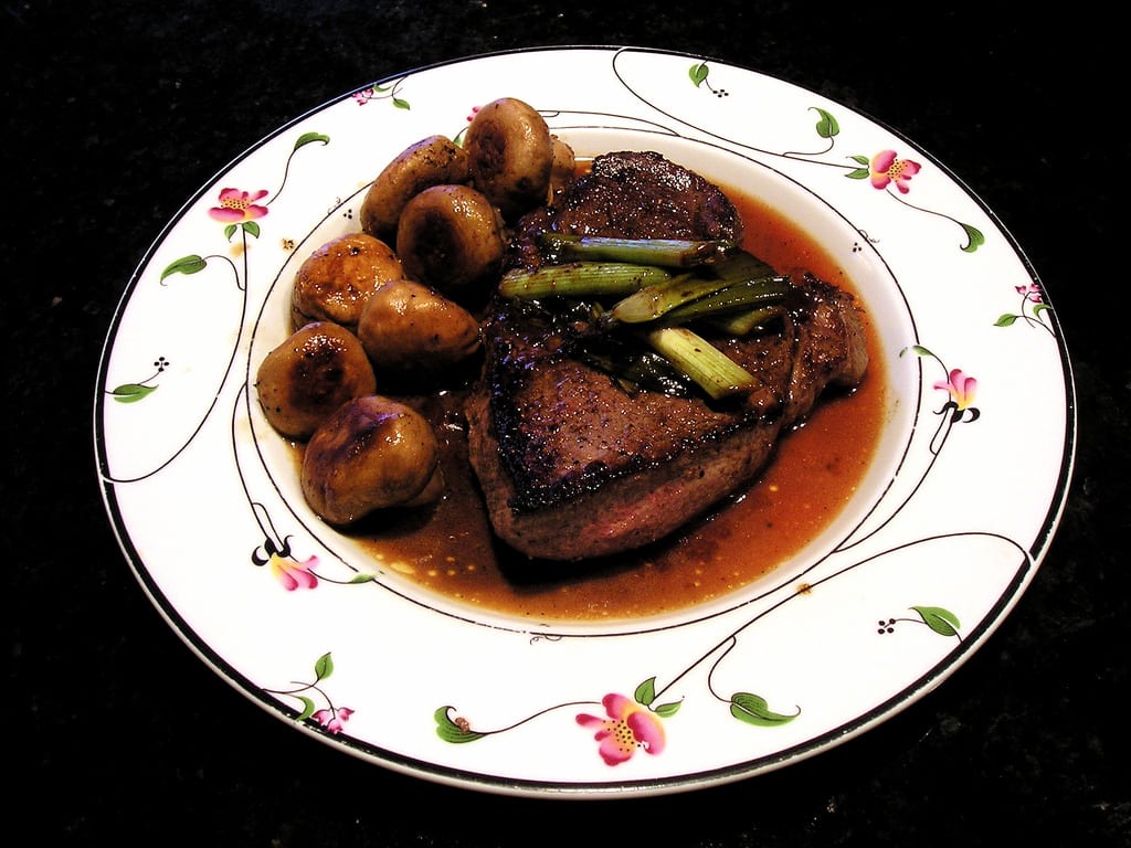 photo of steak and mushroom dinner