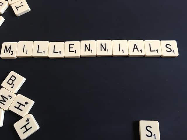 millennials spelled out in scrabble letters